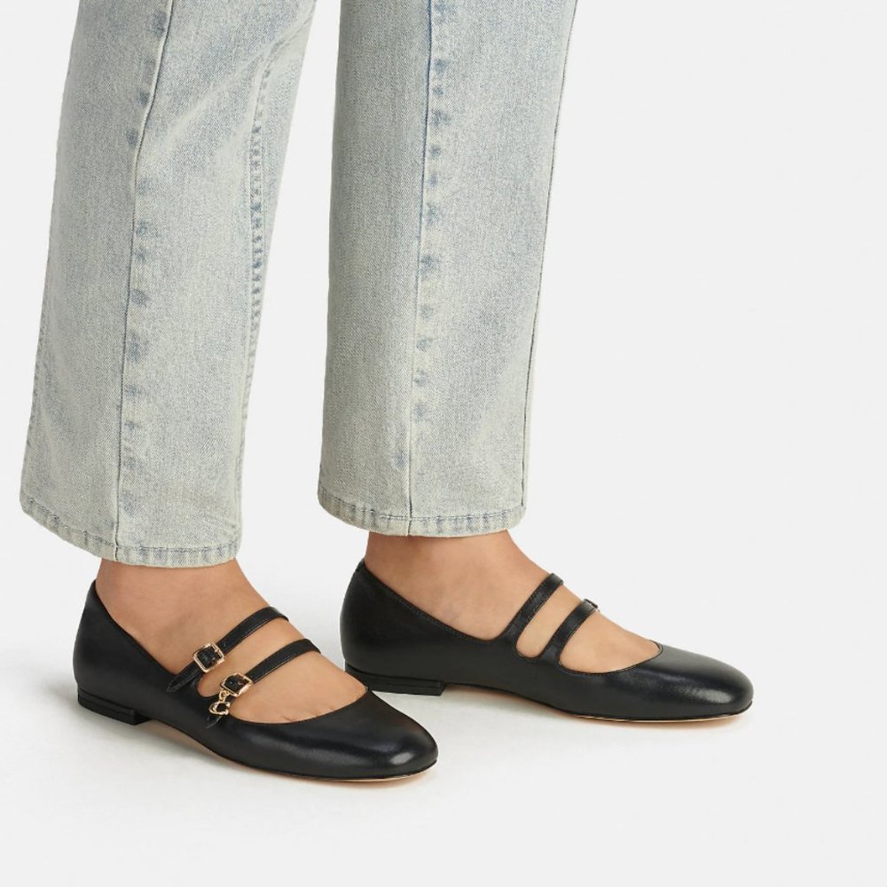 Coach Black Double-Strap Leather Mary Jane Flats